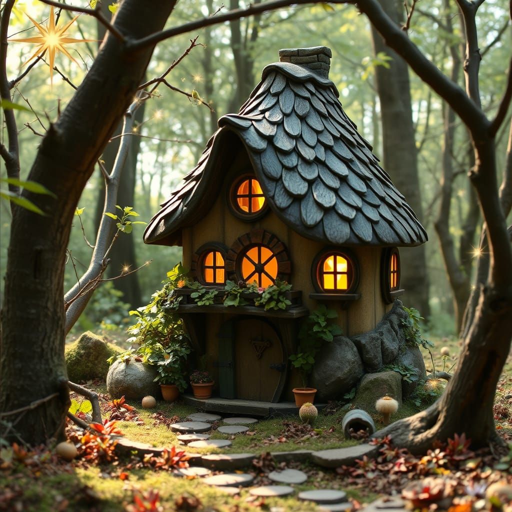 Whimsical Fairy Cottage Hidden in Enchanted Forest