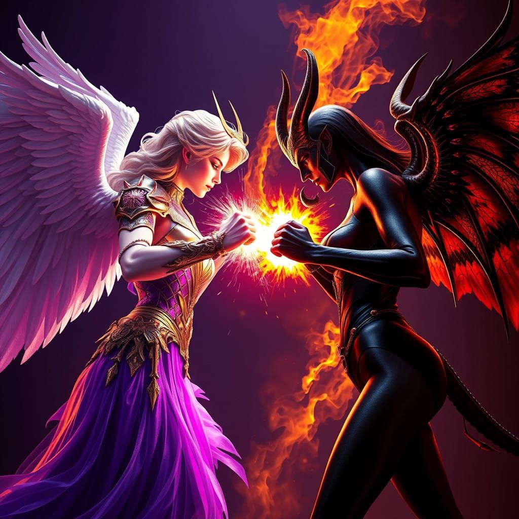 Angel and Devil Engage in Epic Battle
