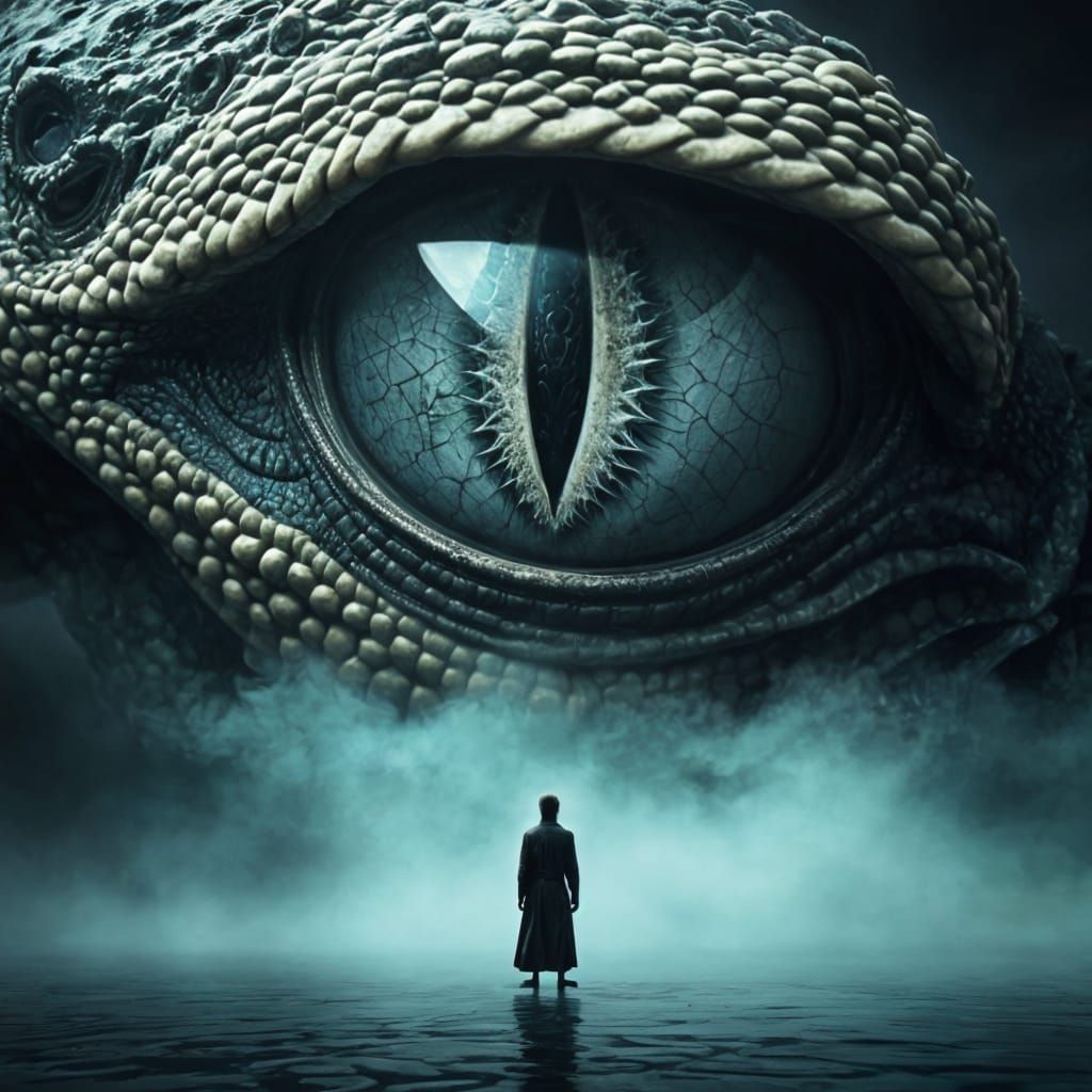 Surreal Landscape with Ancient Dragon Eye