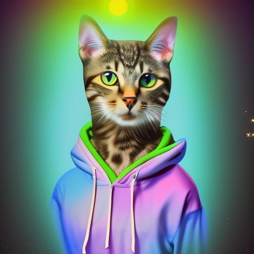 A beautiful cat wearing a hoodie