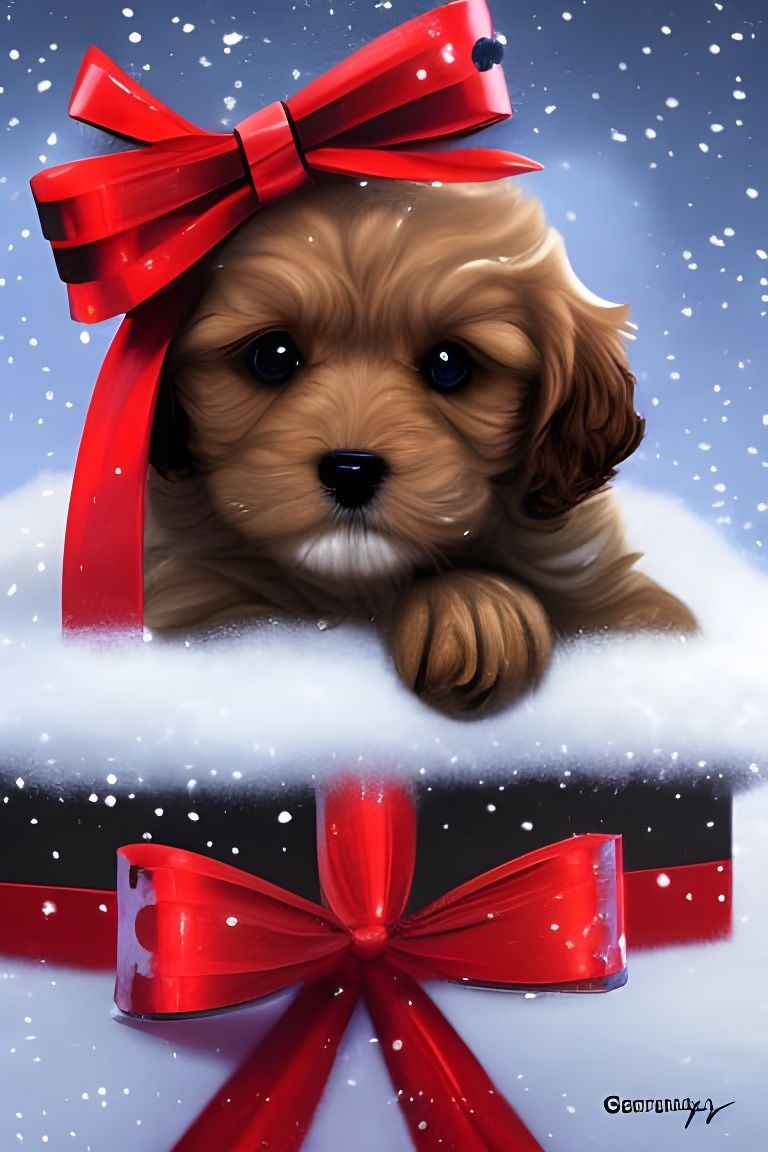 Adorable Christmas Puppy in Gift Box