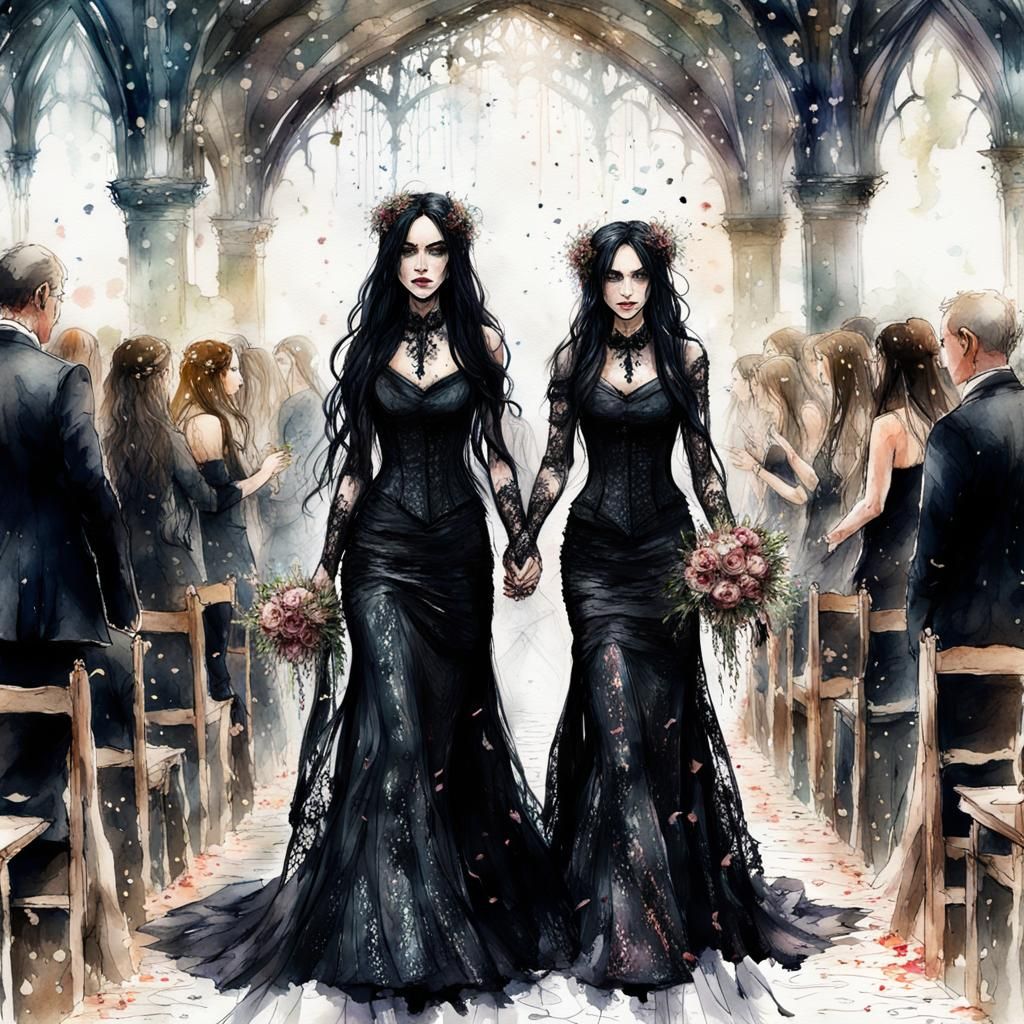 Gothic Lesbian Wedding: Digital Watercolor Fairytale