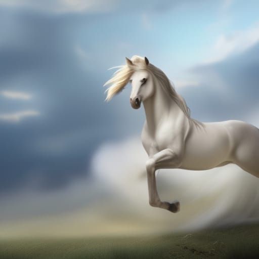 Stallion with Flowing Mane in Dreamy Light