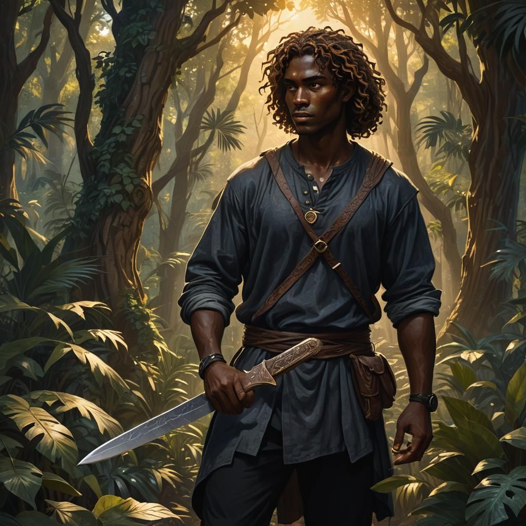 Young Wood Carver in Jungle, Fantasy Art