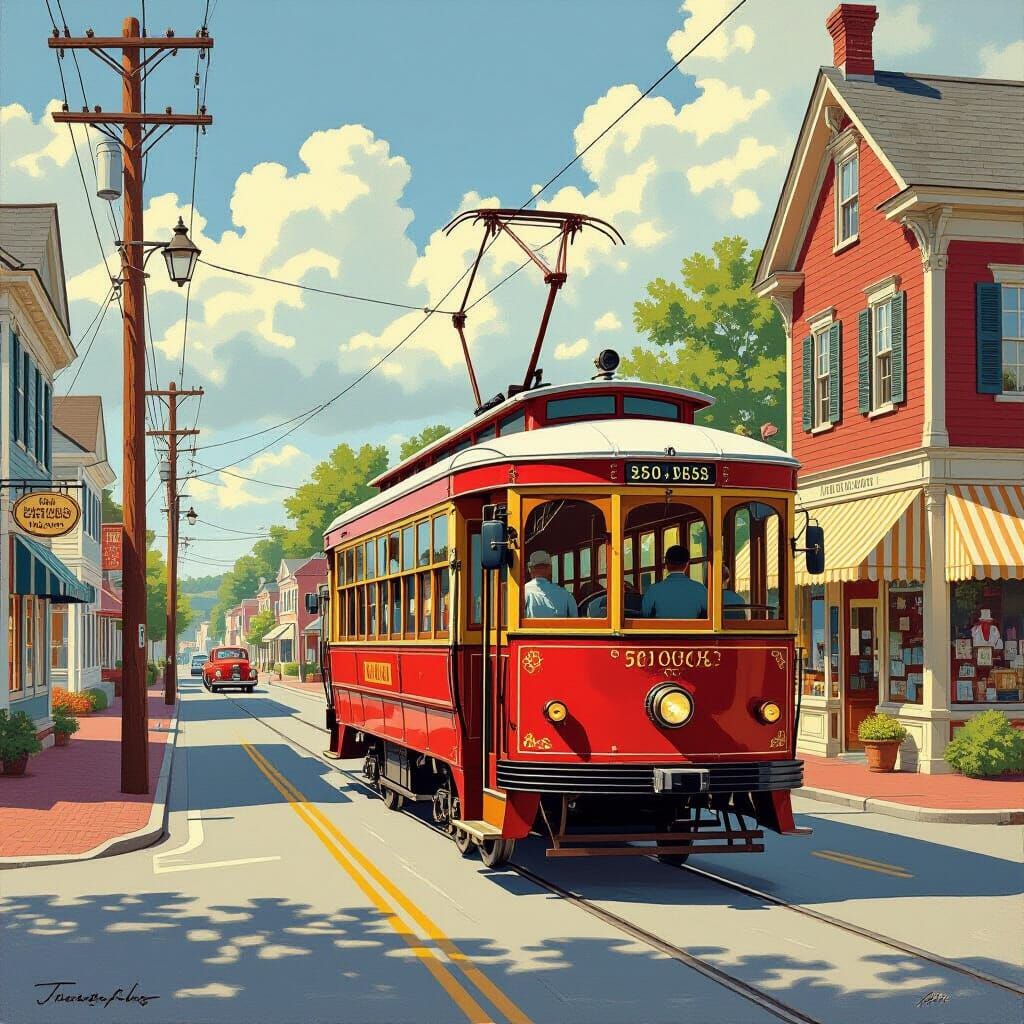 Vintage Trolley in Kennebunk, Maine, Early 1900s