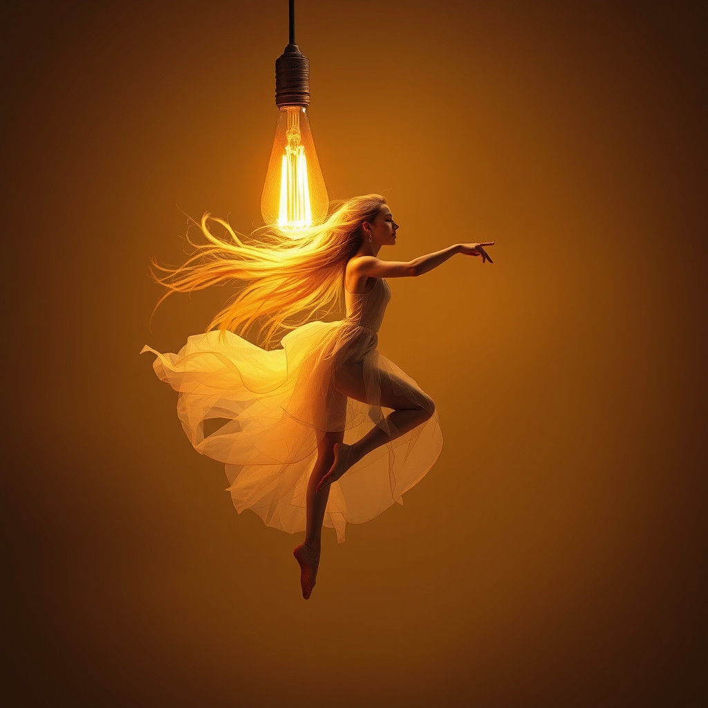Elegant Dancer on Light Filament, Ethereal Glow