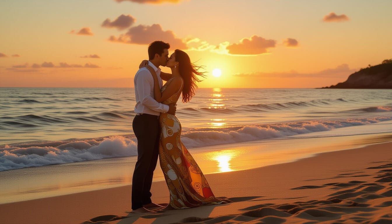 Passionate kiss on the beach