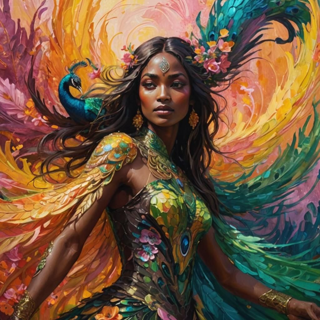 Dragon Peacock Woman in Abstract Expressionism Style
