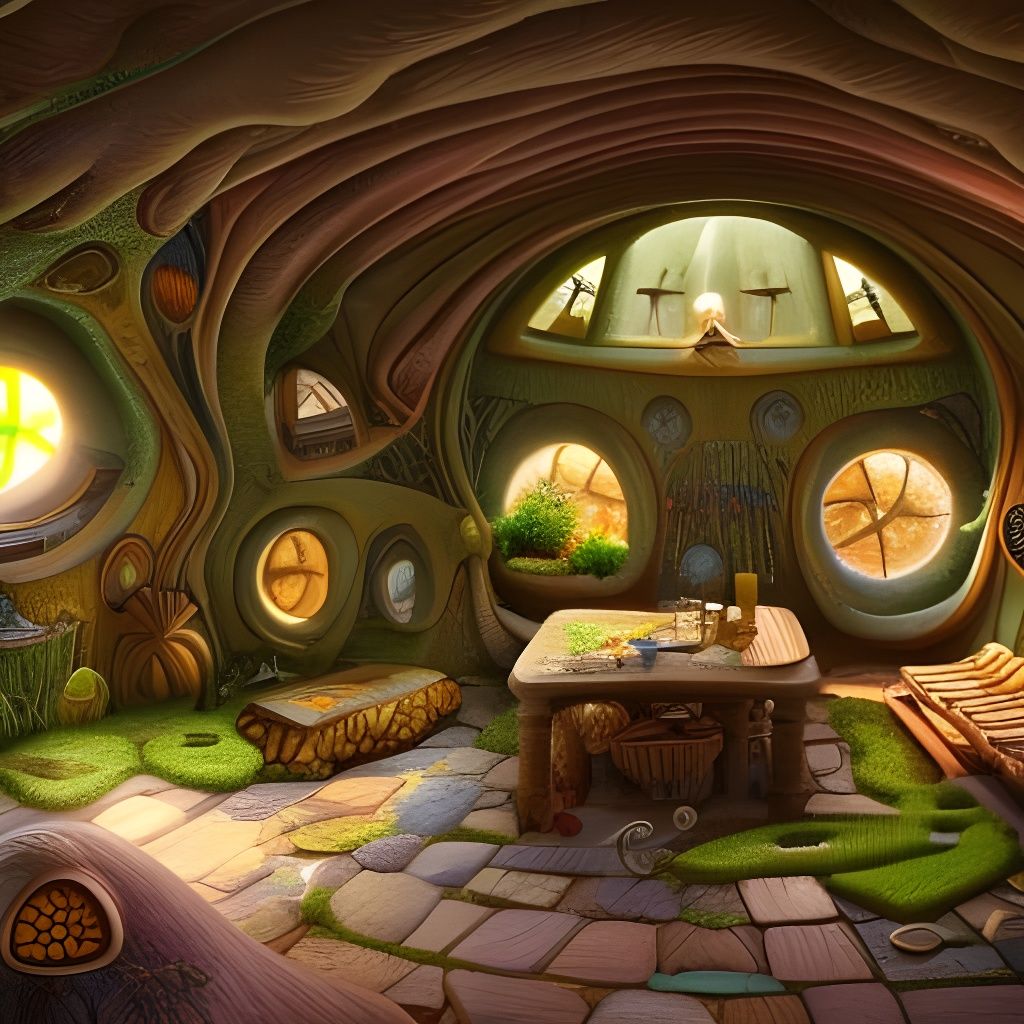 Sunlit Fairy Mushroom House Interior in Solarpunk Style