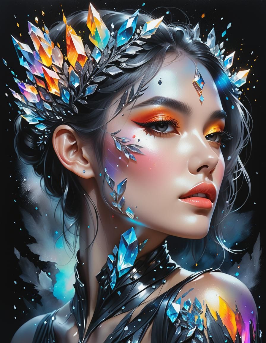 Crystalline Woman: Digital Art with Ethereal Glow