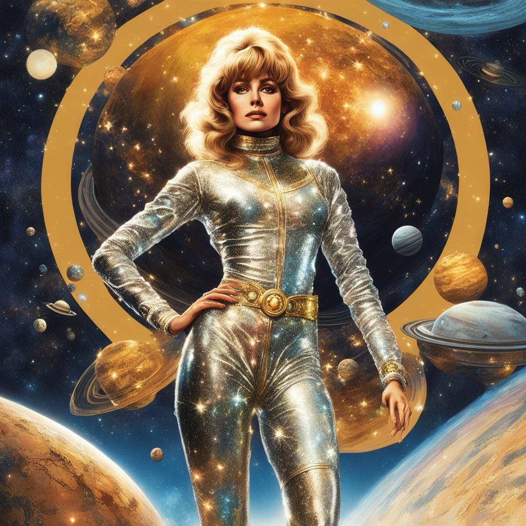 Solarpunk Space Opera Portrait of Woman near Saturn