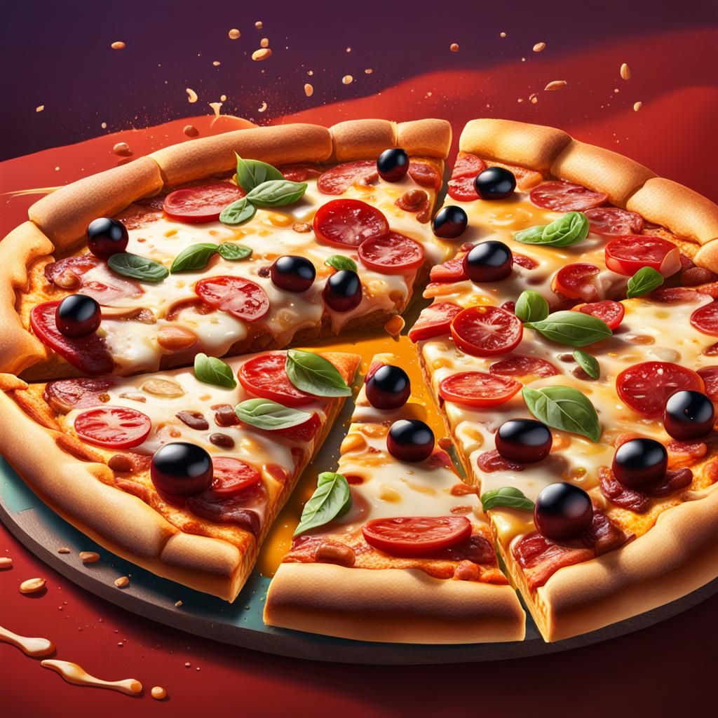 Mouth-Watering Pizza: Hyperrealistic Digital Painting