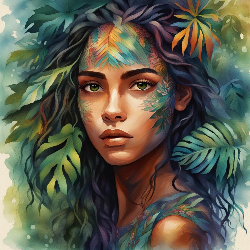 Ethereal Watercolor Portrait of Venezuelan Girl