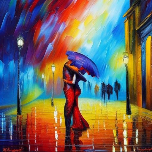 Romantic Kizomba Couple in Paris, Impasto Oil Painting