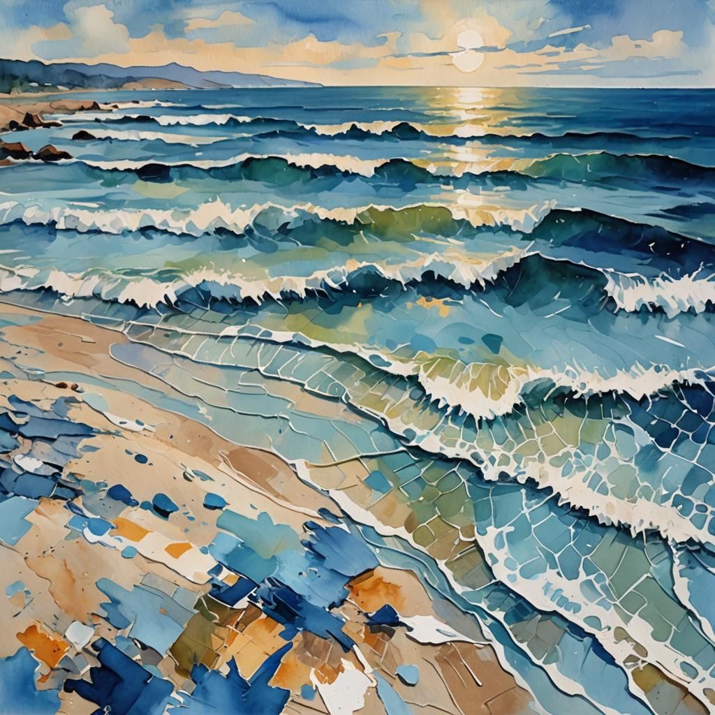 Abstract Beach in Gouache and Watercolor