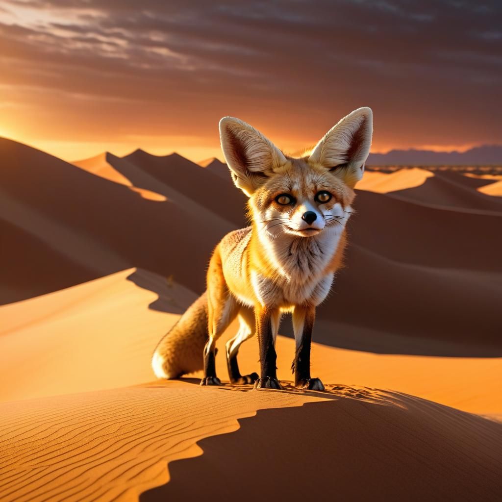 Fennec Fox Gazing at Desert Sunset