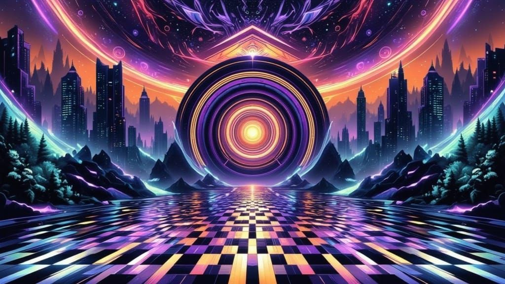 Optical Illusion Neo Art Perfect Squares in a Glitchy Sci-fi...