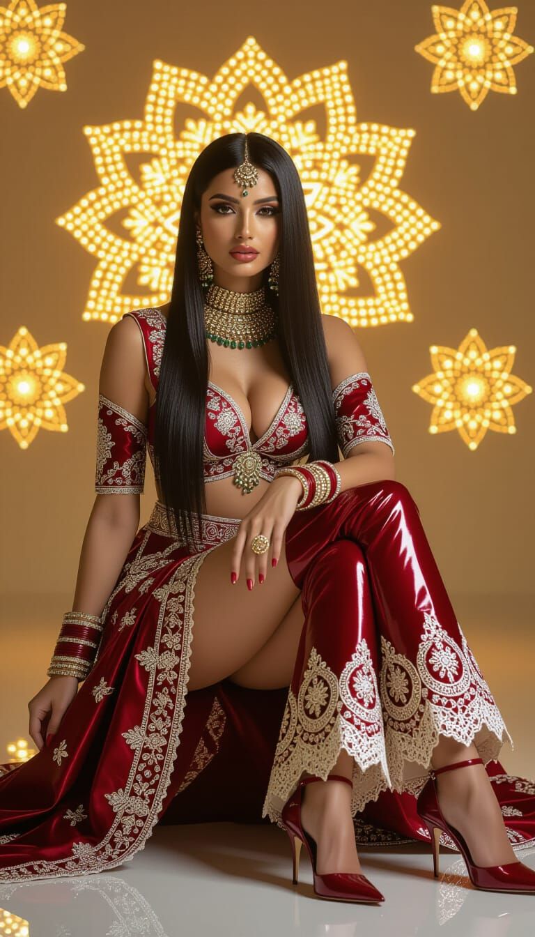 Stunning Woman in Indian Style with Luminous Mandalas