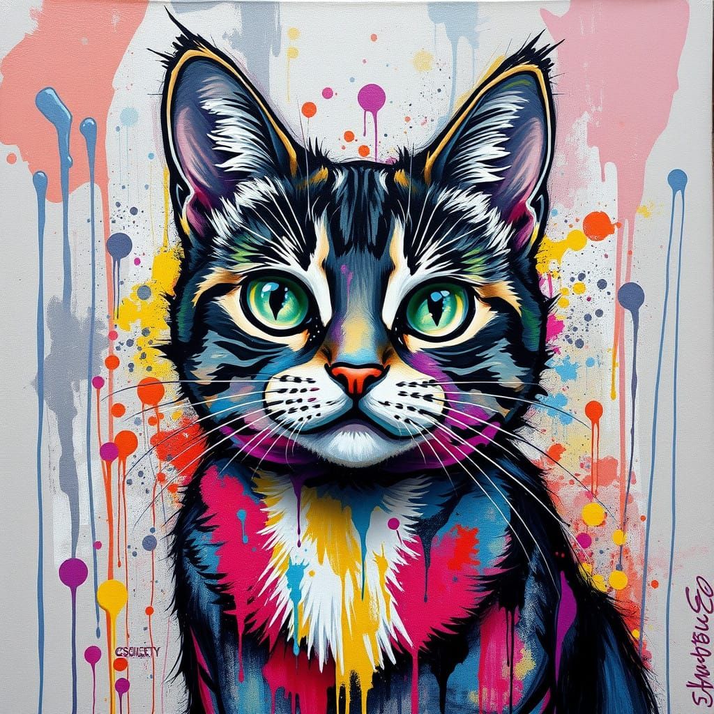 Vibrant Street Art Cat Souvenir