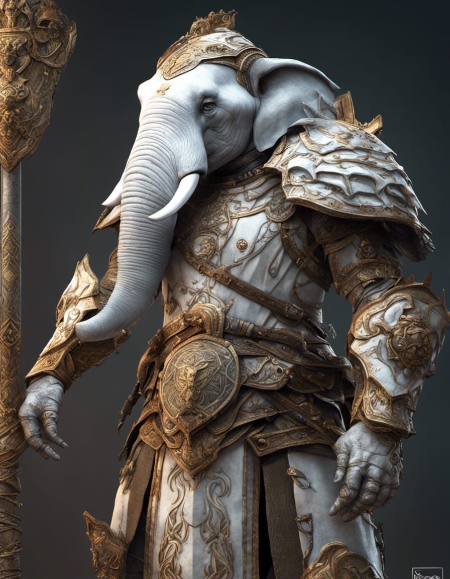 Detailed Loxodon Paladin Portrait in Fantasy Art Style