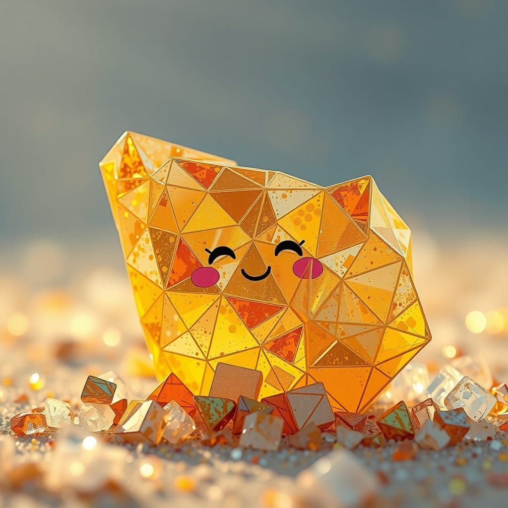 Golden Hour Crumbling Glass Cone with Geometric Patterns