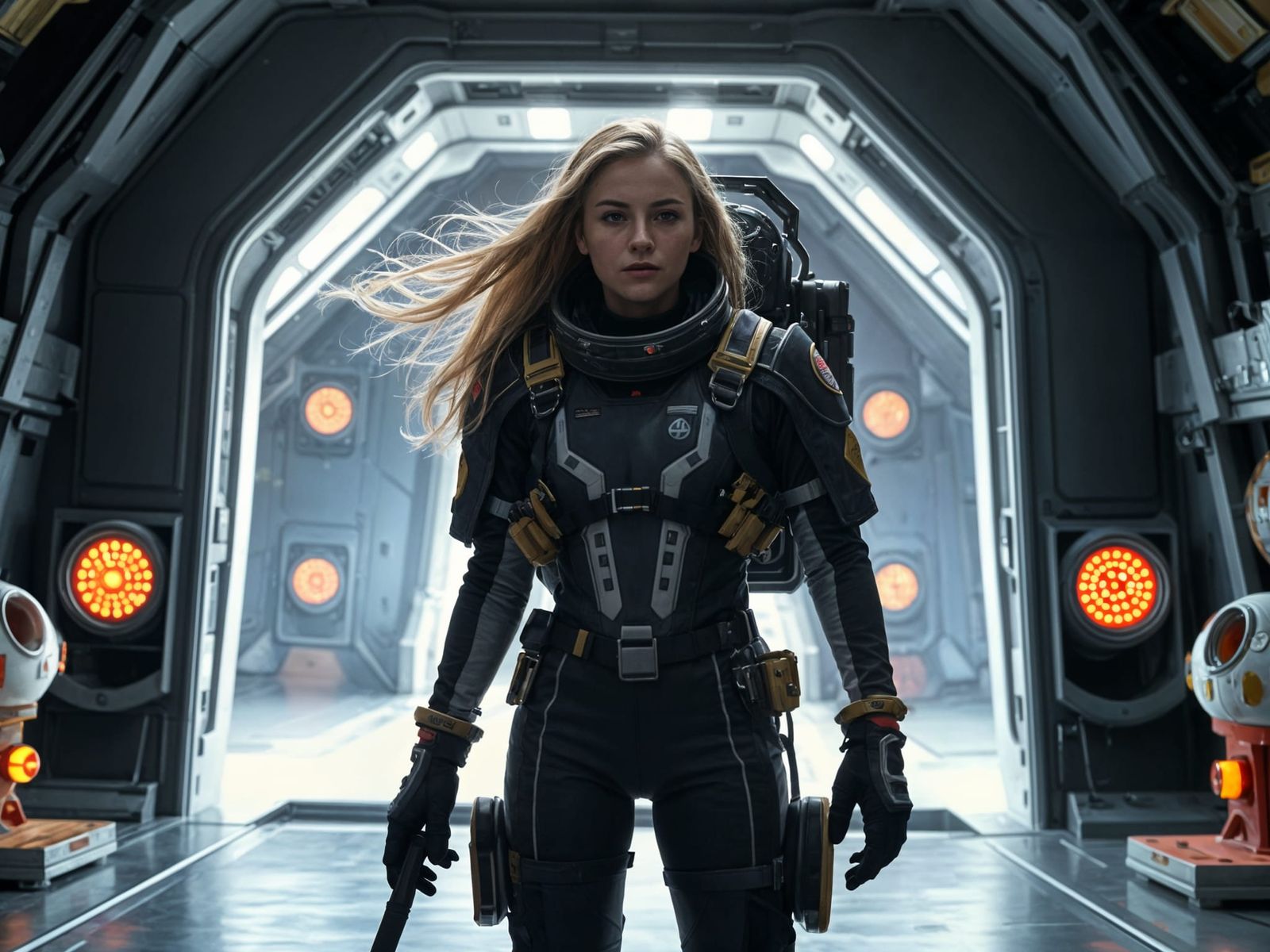 Epic Space Pilot Silhouette in Hangar Bay