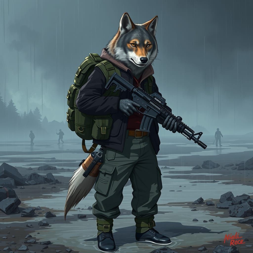 Resolute Wolf Warrior in Desolate Battlefield