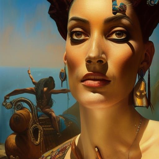 Surreal Egyptian Portrait in Oil, Detailed Art
