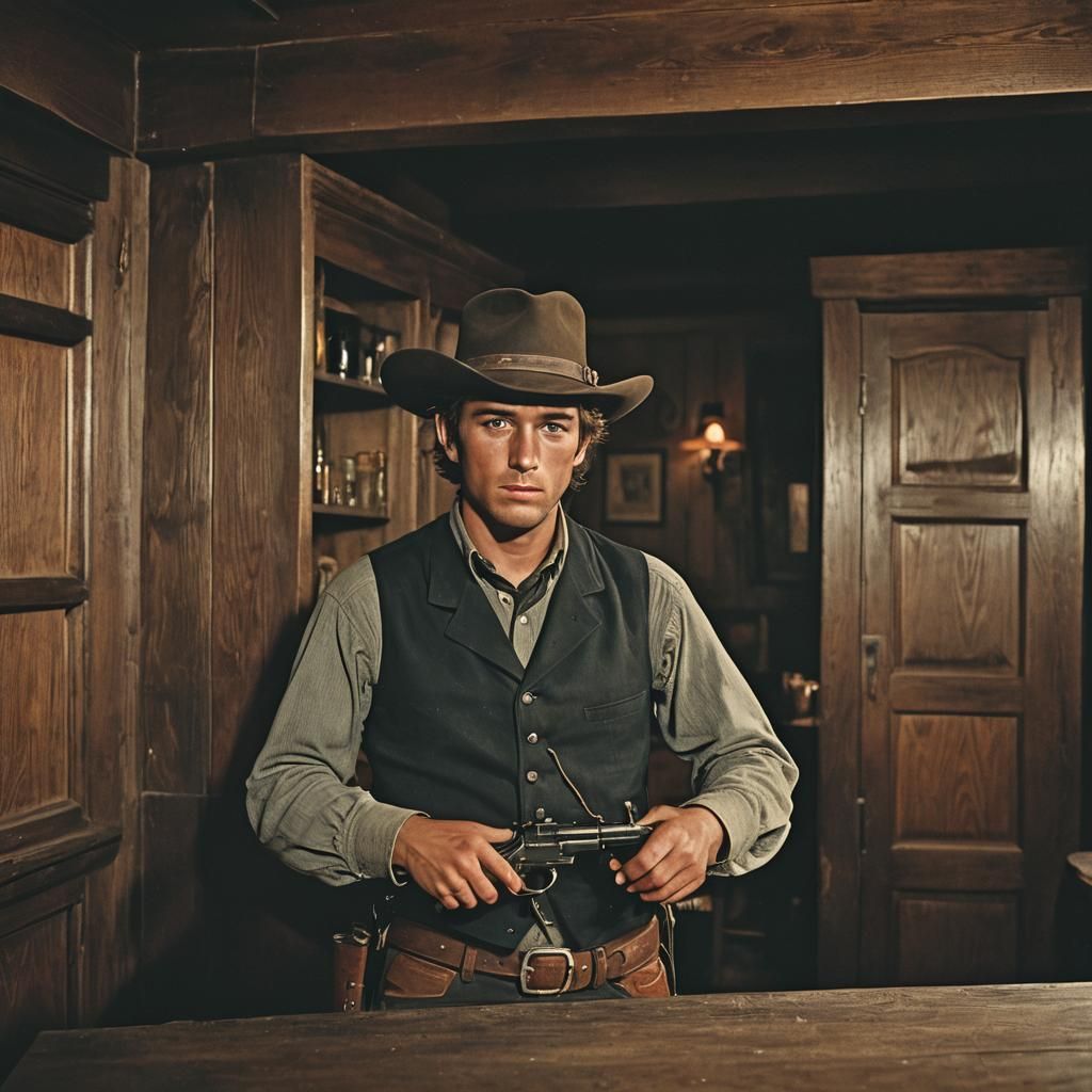 Billy the Kid in Dimly Lit Saloon