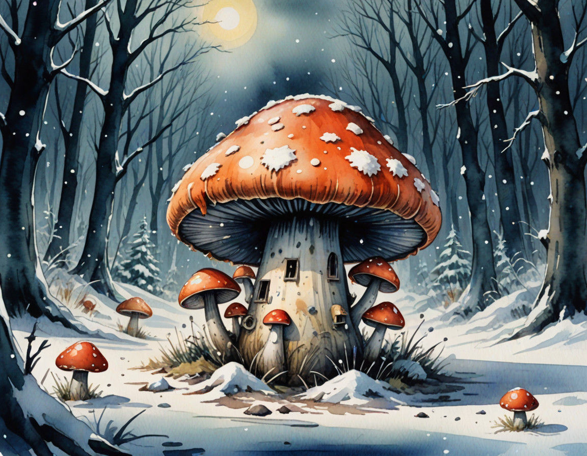 Ethereal Mushroom Terrorizes Winter Wonderland