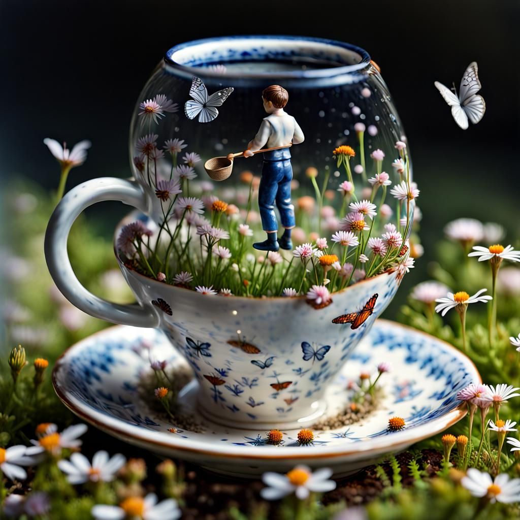 Elegant Cup Reveals Miniature Meadow World