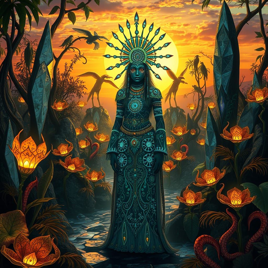 Mystical Shaman in Bioluminescent Fantasy Kingdom