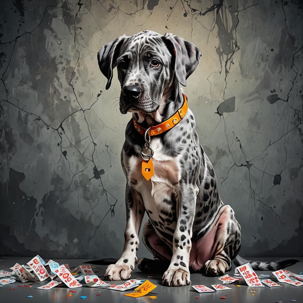 Sad Merle Great Dane with Band-Aid: Digital Art