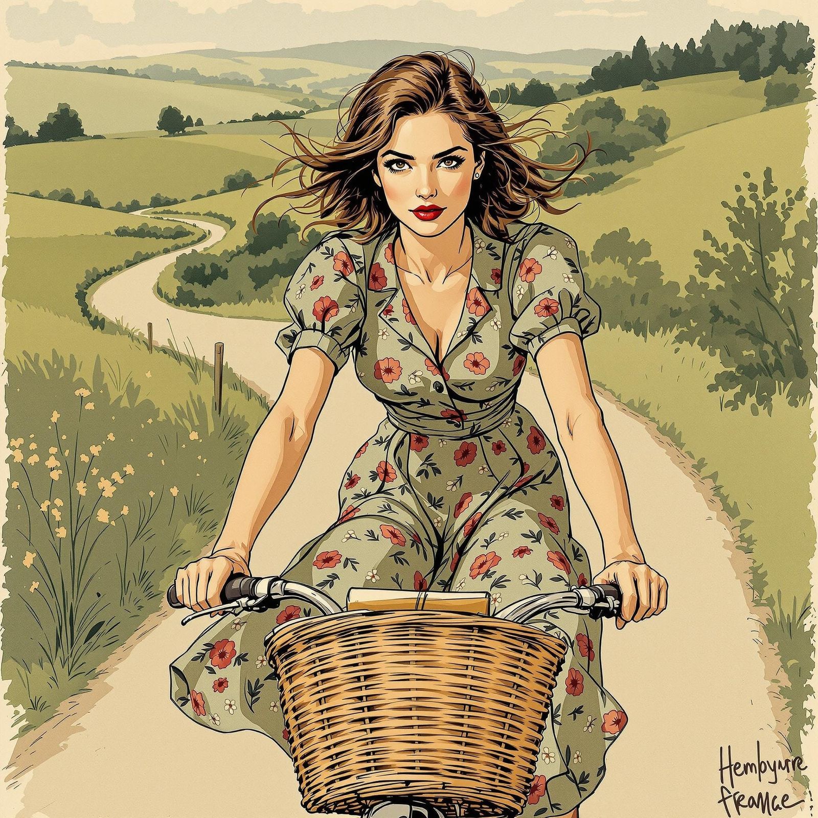 French Comic Book Art of Determined Woman in Wartime France