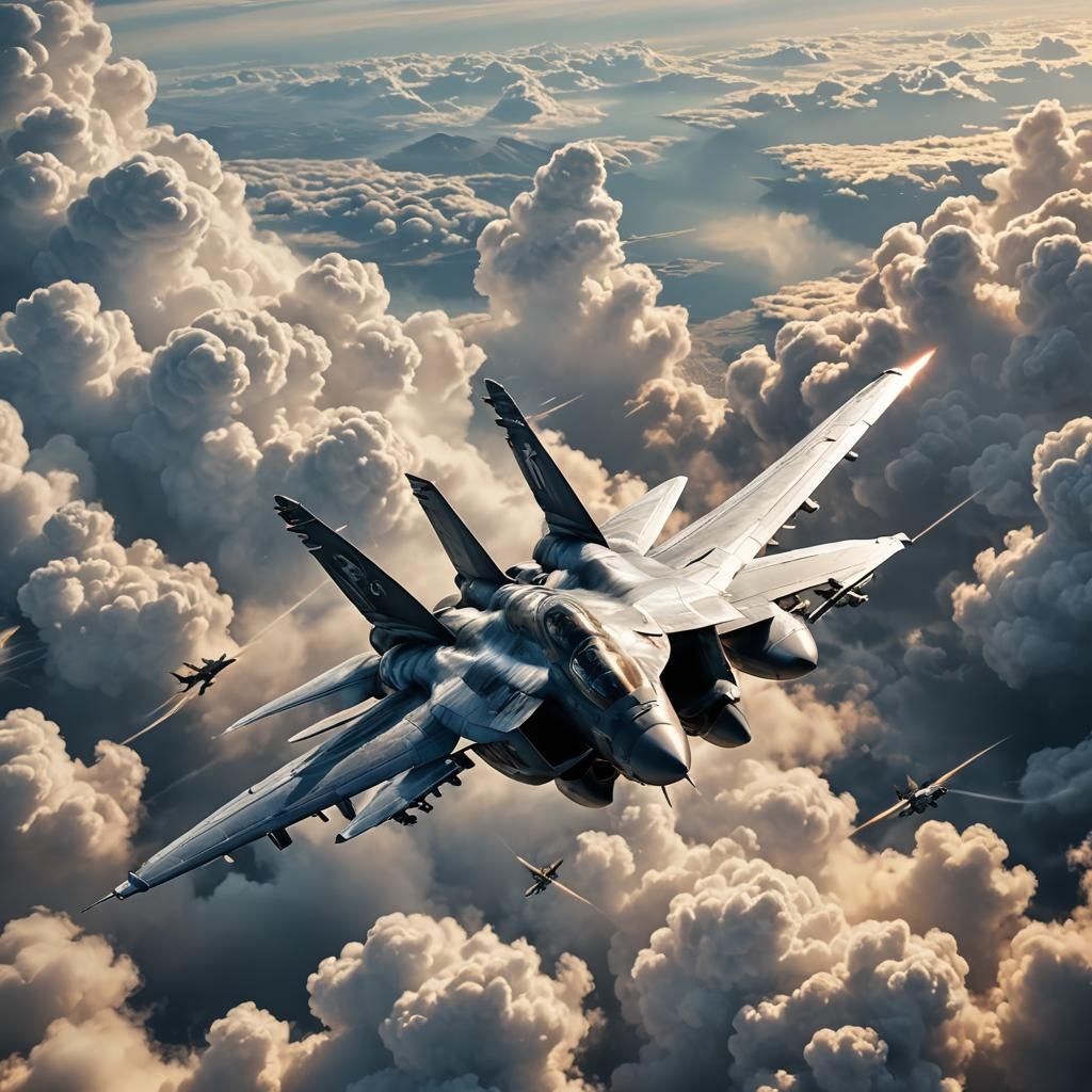 Fighter Jet Soaring Through Clouds: Concept Art