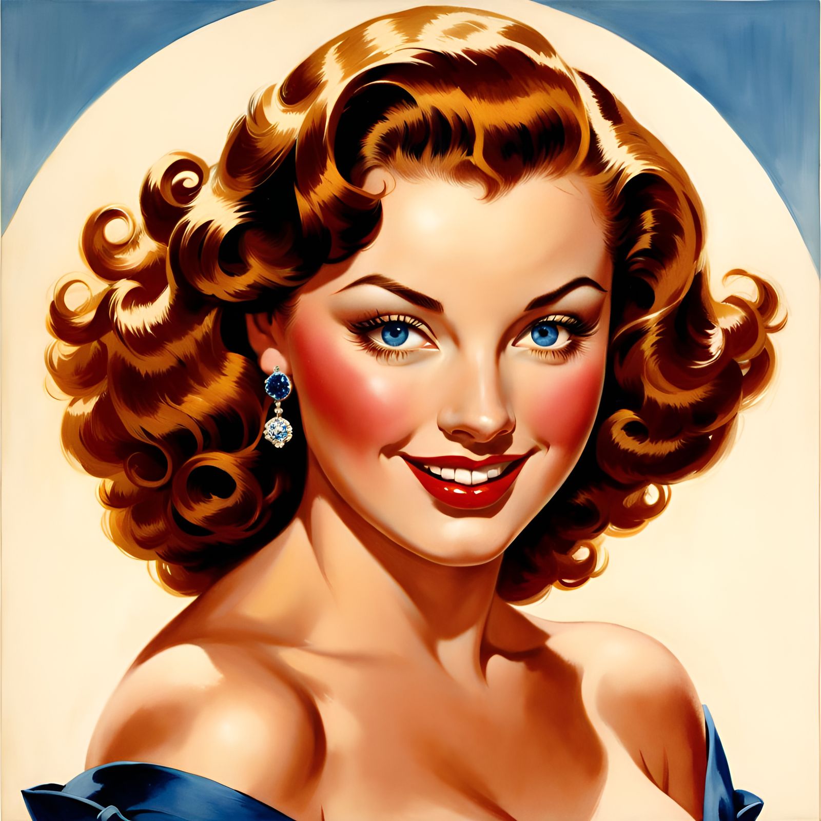 Classic Pin-Up Girl with Sapphire Eyes