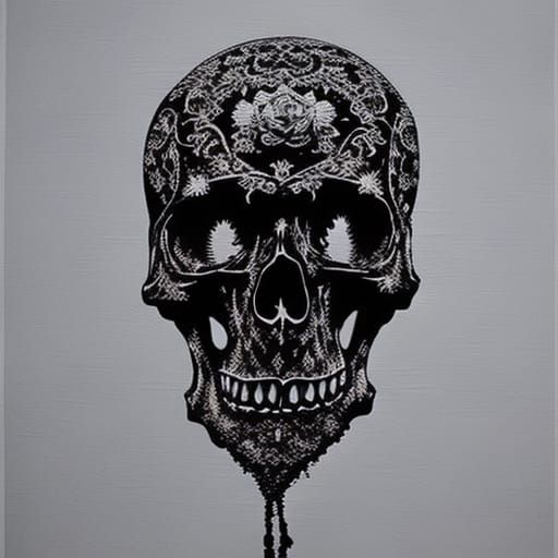 Fiery Ghostly Skull Ink Drip Painting