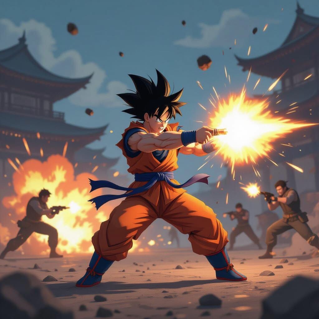 Super Saiyan Goku Unleashes Ki Blast in Free Fire Arena