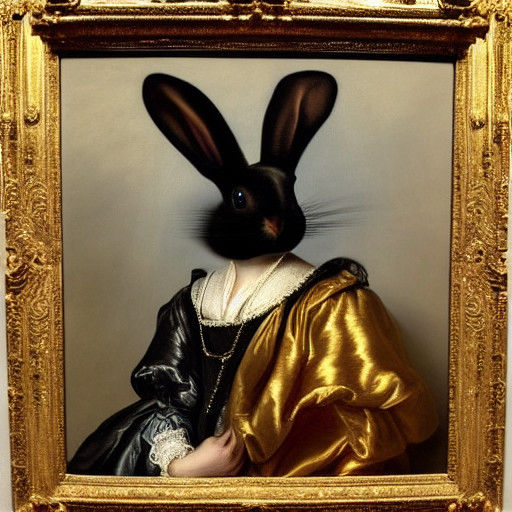 Dark Baroque Alien Rabbit Hologram in Elegant Chiaroscuro