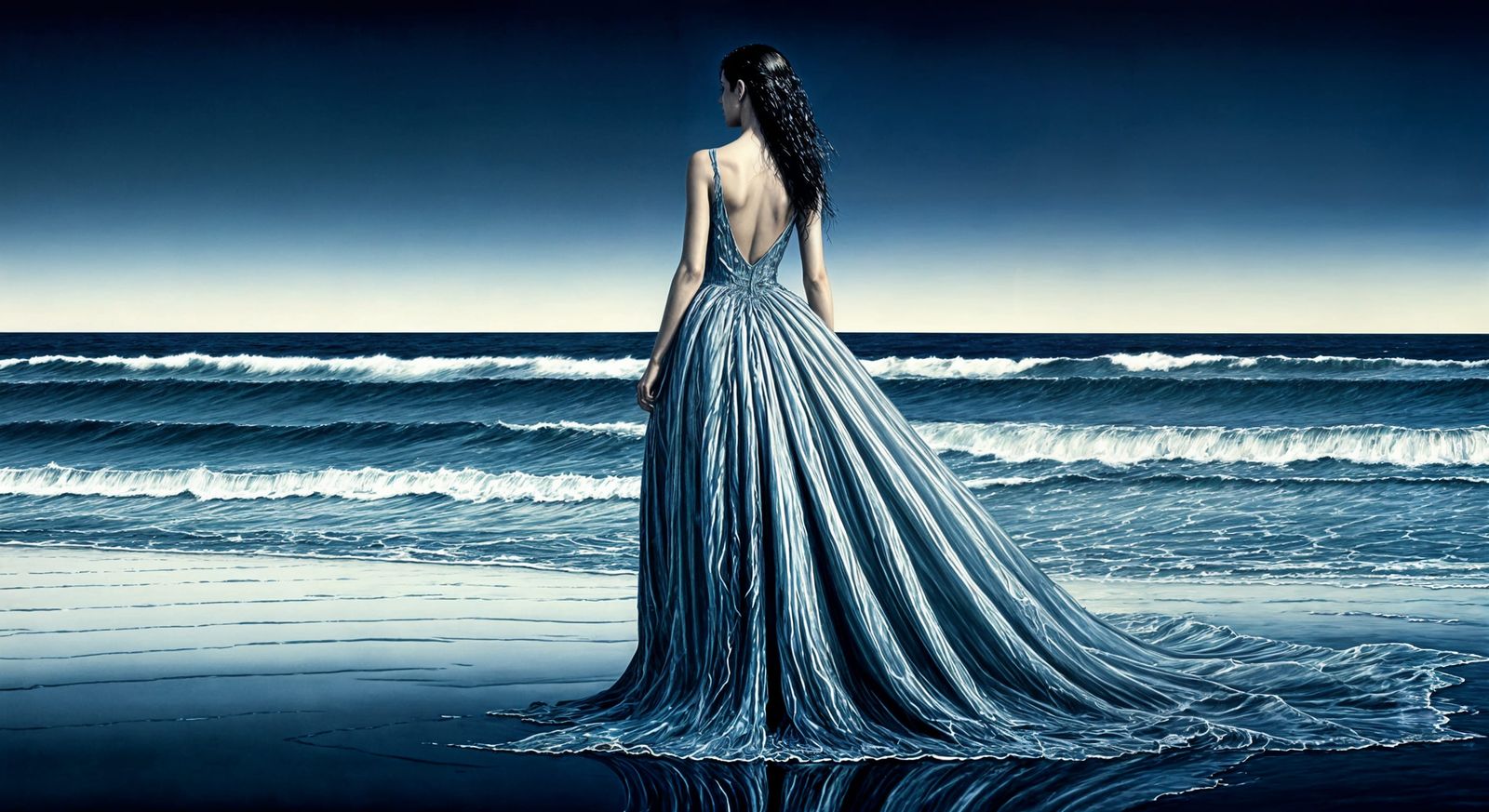 Ethereal Goddess Emerging from the Sea in a Cascading Water ...