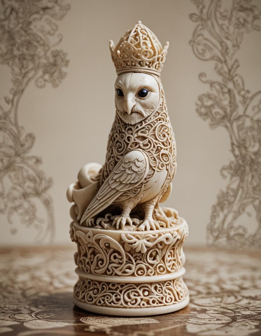 Intricate Scrimshaw Bishop Chess Piece