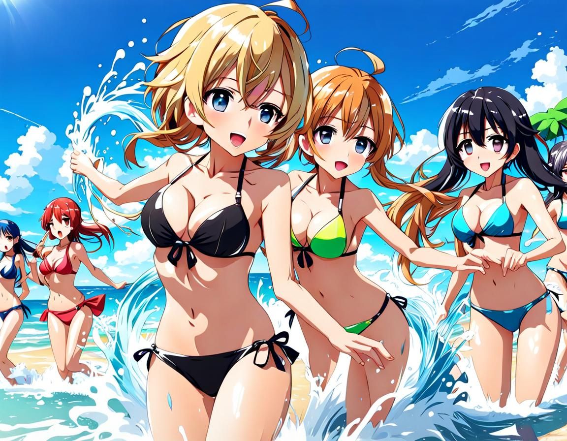 Anime Beach Fun: Petite Women Splashing