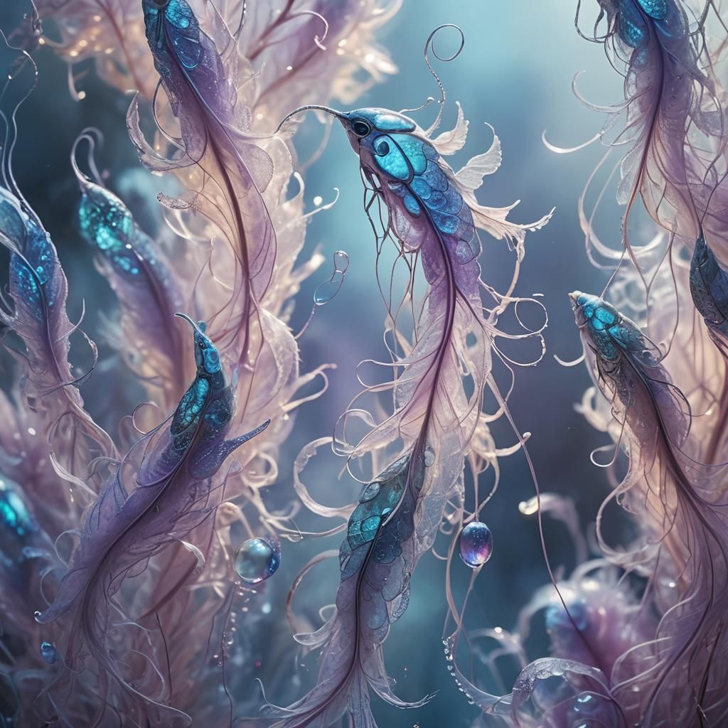 Glowing Iridescent Creatures in Surreal Dreamscape