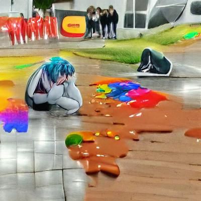 Anime Girl Crying in Rain: Digital Art