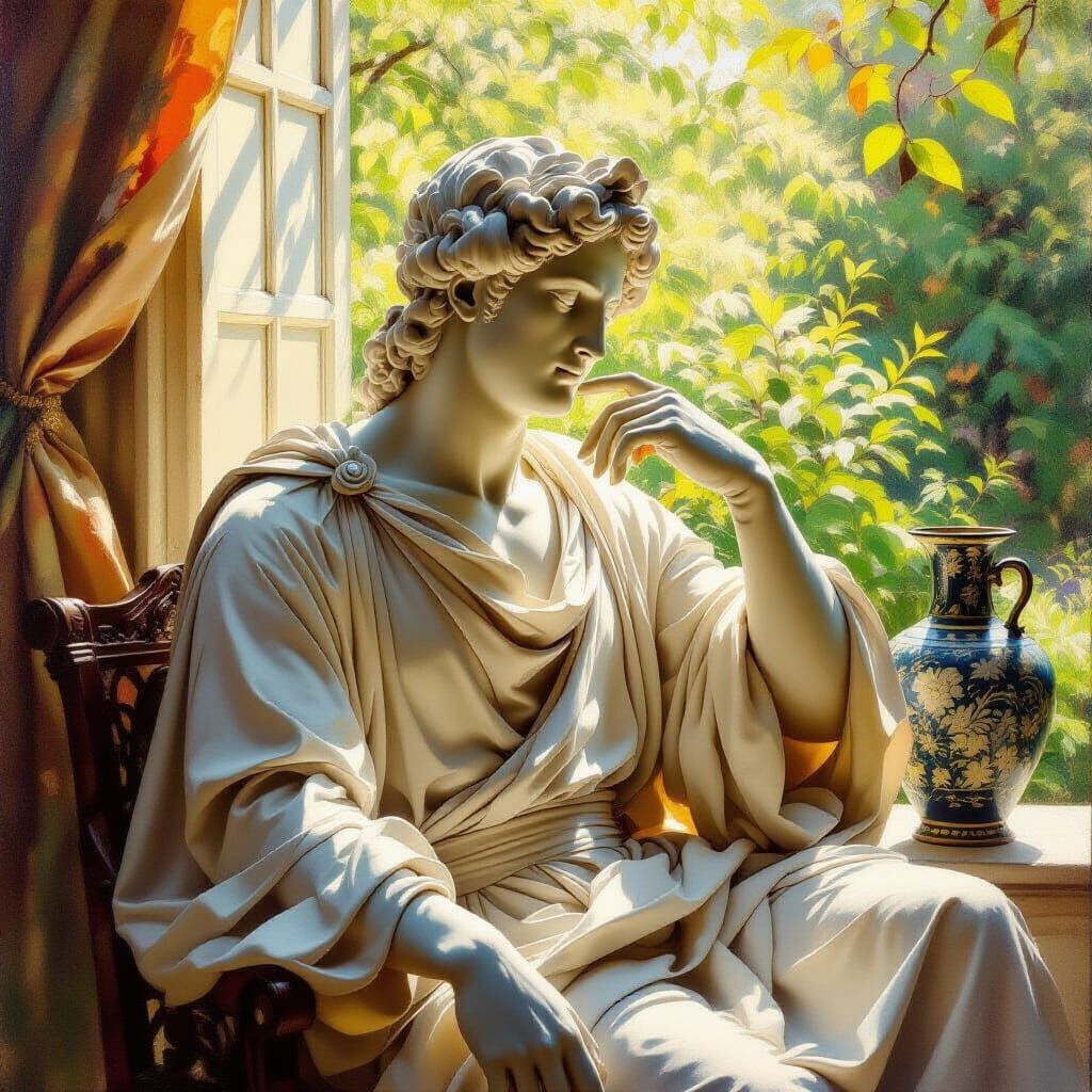 Philosopher Statue with Rembrandt Lighting as Oil Painting