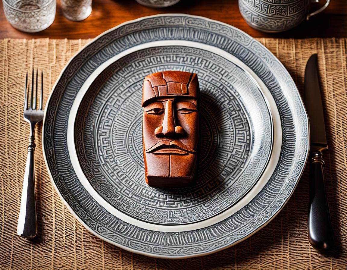Moai Cake Slice with Damascus Knife