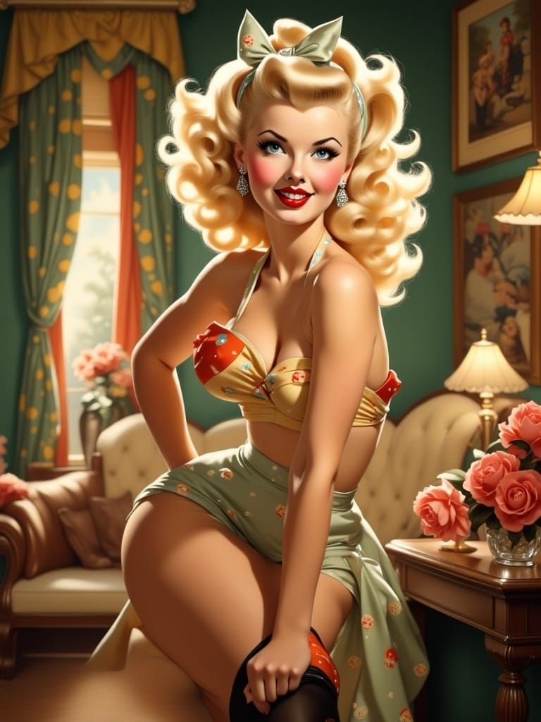 Tinkerbell in 50s Pin-Up Style with Rococo Flair