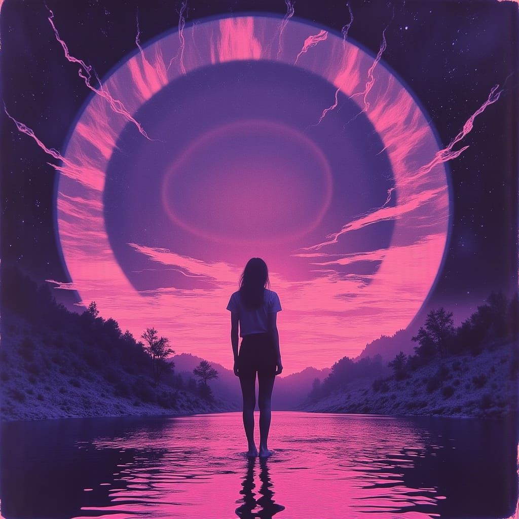 Abstract River Flows into Space in 80's Style