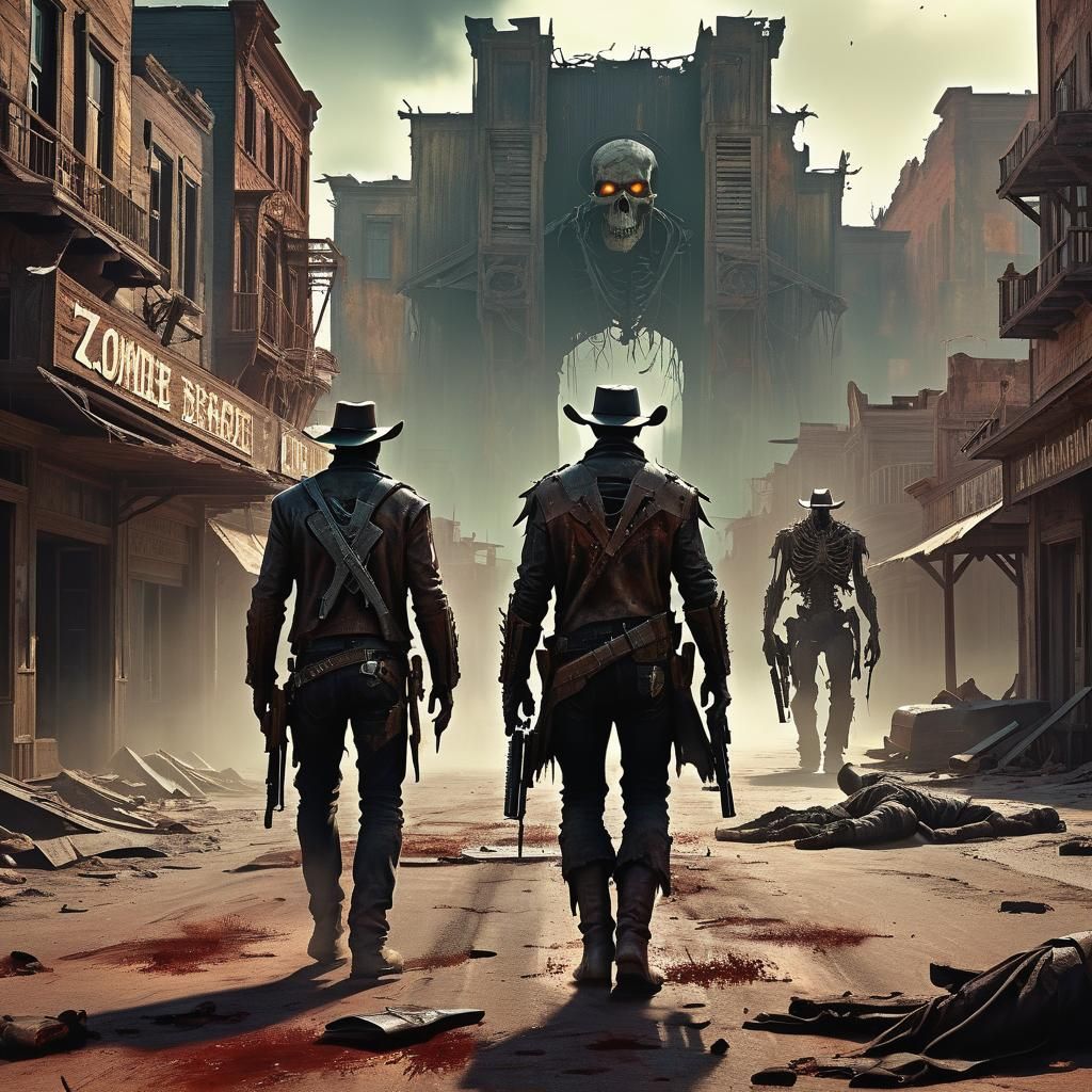 Cowboy and Zombie in Ghost Town, Digital Matte Painting