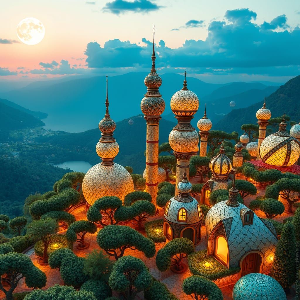 Photorealistic Sphere-City: Futuristic Botanical Rainbow Cit...